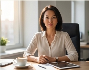 Two professional women reviewing documents in a modern office setting.